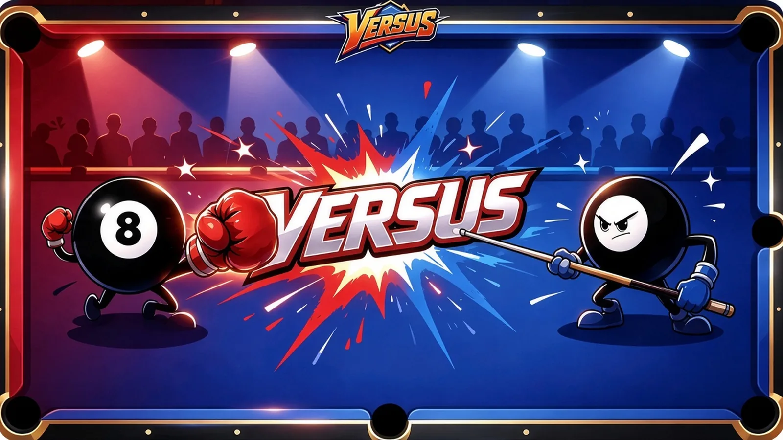 Pool Hustlers KO versus screen: two fighters face off across a pool table